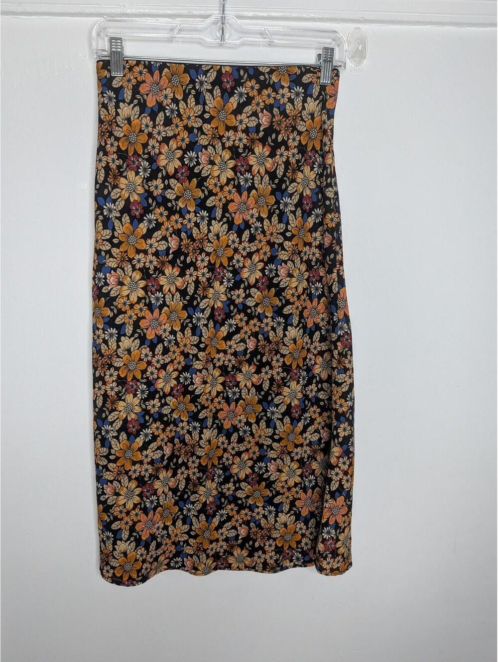 Nasty Gal Skirt 6 Black Floral A Line Midi Elastic Waist Boho Spring 70s Retro